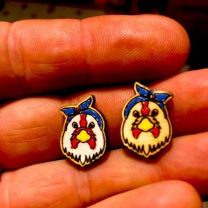 Laser cut wood chicken stud earrings
